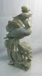 lot 135 image: Vintage Hand Carved Phoenix Bird statue with Flower Details