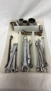 lot 153 image: Mixed Wrench and Socket Set with Storage Tray