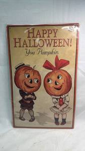 lot 179 image: Happy Halloween Pumpkin Metal Sign