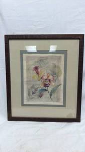 lot 269 image: Framed Botanical Flower Print with Dark Wood Frame