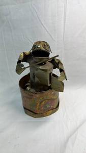 lot 24 image: Handcrafted Metal Figurine Sculpture on Music Box Base