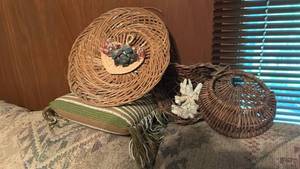 lot 50618 image: Woven Wicker Basket Collection with Floral Decorations