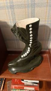 lot 50623 image: Green Ceramic Victorian Boot Vase with Button Detail