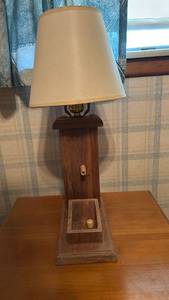 lot 50631 image: Wooden Table Lamp with Built-in Storage Drawer