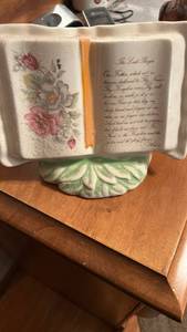 lot 50635 image: Ceramic Book Planter with Lords Prayer and Floral Design