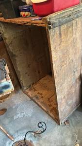 lot 50659 image: Large Old Wooden Storage Trunk with Newspaper Lining