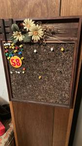 lot 50662 image: Mid-Century Cork Board Message Board with Wood Frame