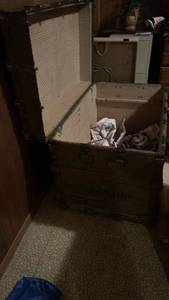 Large Antique Steamer Storage Trunk with Metal Hardware and insert