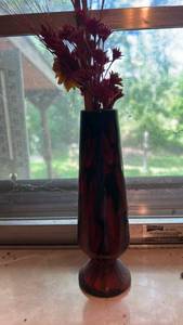 lot 50678 image: Ruby Red Glass Tall Bud Vase with Bulbous Base