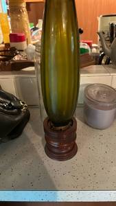 lot 50684 image: Green Glass Vase with Wooden Base