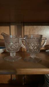 Cut Glass Cream and Sugar Set with Handles