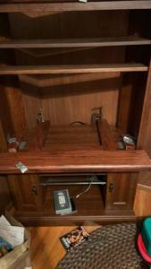 lot 50699 image: Oak Wood Entertainment Center with Drop Down Desk