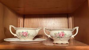 lot 50703 image: Edwin Knowles China Rose Pattern Sugar Bowl and Creamer Set