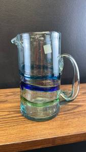 lot 50709 image: Hand Blown Glass Pitcher with Colored Bands