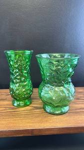 lot 50713 image: MCM Hoosier and USA Green Crackle Glass Vase Set
