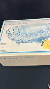 lot 50716 image: Blue Glass Oval Center Fruit Bowl with Grape Pattern