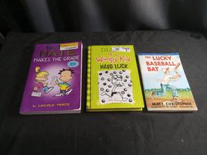 lot 5757 image: Childrens Book Collection - Nate Makes the Grade, Diary of a Wimpy Kid Hard Luck, The Lucky Baseball Bat
