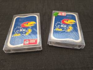 lot 50280 image: University of Kansas Jayhawks Playing Cards Set in Protective Cases