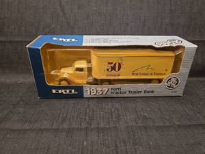 lot 50215 image: ERTL 1937 Ford Tractor Trailer Bank 50th Anniversary Die-Cast Model