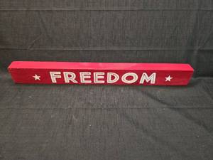 lot 50226 image: Red Freedom Wooden Block Sign with Stars