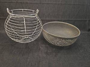 lot 50229 image: Stainless Steel Wire Egg Basket with Perforated Colander Bowl Set
