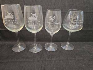 lot 50239 image: Set of 4 Etched Winery Wine Glasses