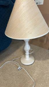 lot 706 image: White Table Lamp with Beige Fabric Shade