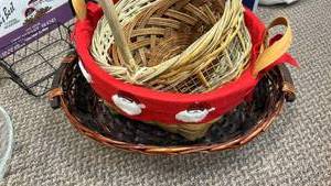 lot 741 image: Wicker Basket Collection with Red Fabric Accent