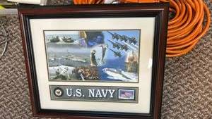 lot 743 image: U.S. Navy Commemorative Framed Print with Naval Imagery
