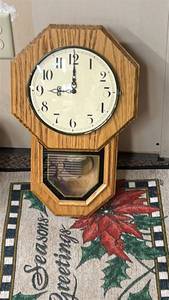 lot 758 image: Octagon Schoolhouse Wall Clock with Pendulum