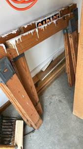 lot 784 image: Wooden Folding Sawhorses with Metal Brackets