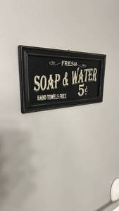 lot 829 image: Fresh Soap & Water 5 Cent Bathroom Wall Sign