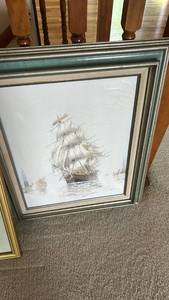 lot 842 image: Framed Maritime Sailing Ship Print