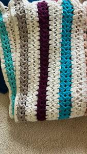 lot 845 image: Handmade Crochet Afghan Blanket Multi-Color Striped