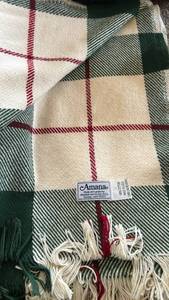 lot 849 image: Amana Woollen Mill Fringed Plaid Blanket and cream throw blanket