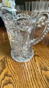 lot 864 image: Pressed Glass Water Pitcher with Floral Pattern