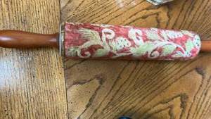 lot 873 image: Decorative Red Floral Rolling Pin