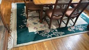 lot 877 image: Traditional Chinese Floral Area Rug with Fringed Border