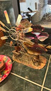 lot 881 image: Handmade Metal Windmill Sculpture with Colorful tones