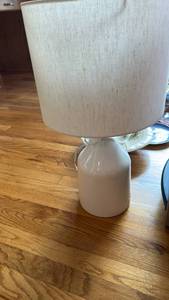 lot 884 image: Milk Glass Bottle Table Lamp with Fabric Shade