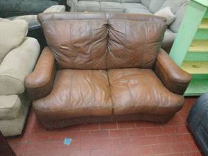 lot 59884 image: Brown Leather Two-Seat Sofa