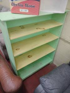 lot 59885 image: Green Painted Wooden Bookshelf with Adjustable Shelves