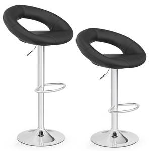 lot 59907 image: COSTWAY Height Adjustable Bar Stools Set of 2, Swivel Counter Stools wHollow Back & Footrest, Heavy-Duty Metal Frame Upholstered Pub Stools, Swivel Breakfast Chairs for Bar, Kitchen, Black
