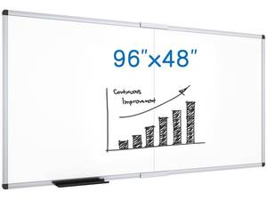 lot 59909 image: VIZ-PRO Magnetic Dry Erase Board, 96 X 48 Inches, Foldable Wall-Mounted Whiteboard with Silver Aluminum Frame & Marker Tray for School Office and Home 8 X 4