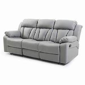lot 59887 image: Transitional Faux Leather Sofa in Gray with Dual Manual Recliners