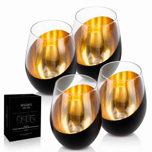 lot 60711 image: MyGift Black Wine Glasses Set of 4, Black and Gold Cups 18 oz with Metallic Angled Design, Wedding Party Home Bar Birthday Housewarming Gift