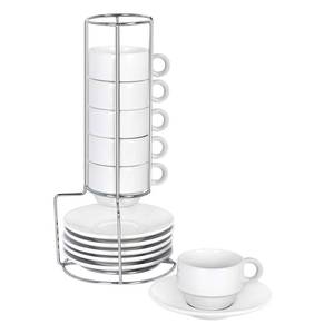lot 60715 image: Lifecapido Espresso Cups and Saucers with Stand Rack, Porcelain Stackable Espresso Mugs, 2.5 Ounce Demitasse Cups Designed for Espresso, Latte, Cafe, Mocha - Set of 6 (Marble)