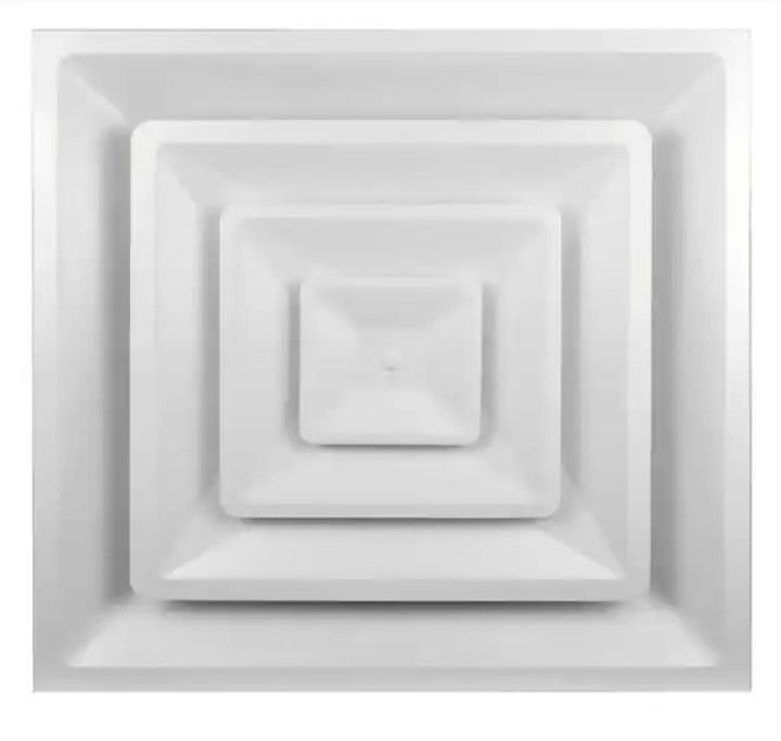 lot 4253073 image: 24 in. x 24 in. T-Bar Drop ceiling Lay in Supply diffuser with round 12 in. collarneck MSRP $85.00