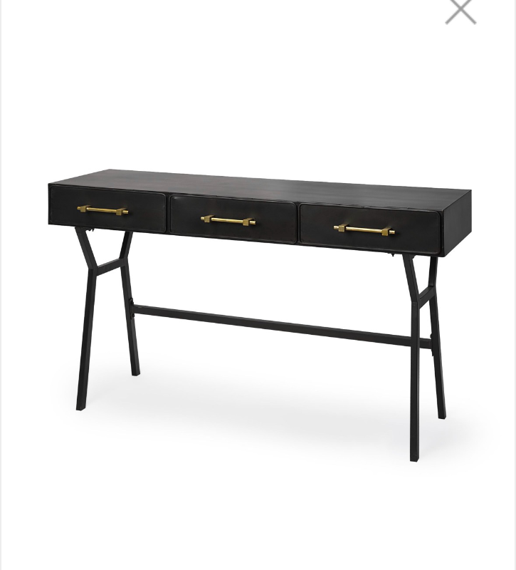 lot 5109002 image: Mercana Vince 51L x 18W Black Metal wGold Accents 3 Drawer Office Desk 68443 - Retail $1,079