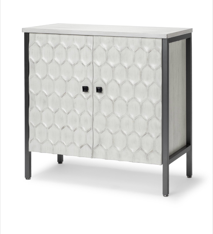 lot 5109006 image: Mercana Savannah White Fir Veneer w Gray Metal 2-Door Accent Cabinet 68267 (see pictures and descriptions) - Retail $2,020
